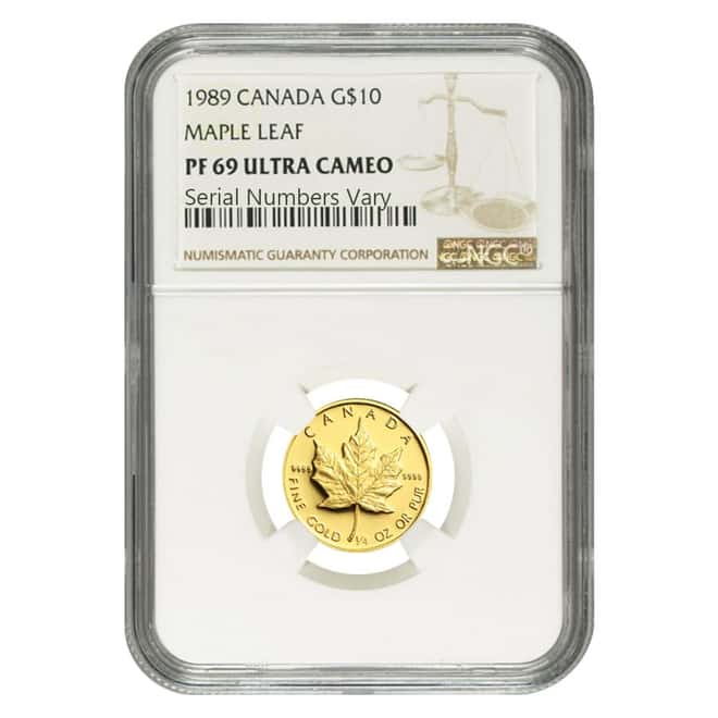 1989 1.85 oz Gold Canadian Maple Leaf 4-Coin Set NGC PF 69 UCAM - 10th Anniversary