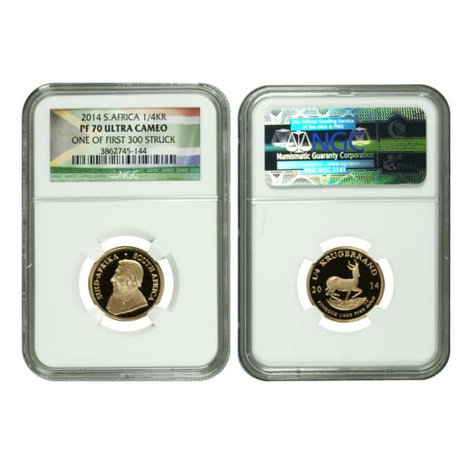 2014 1.85 oz Proof Gold South African Krugerrand 4-Coin Set NGC PF 70 UCAM First Struck (w/Box & COA)