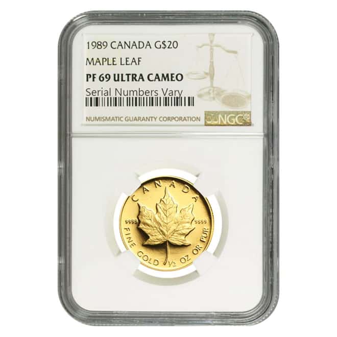 1989 1.85 oz Gold Canadian Maple Leaf 4-Coin Set NGC PF 69 UCAM - 10th Anniversary