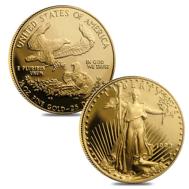 1993 W/P 1.85 oz Proof Gold American Eagle 4-coin Set (w/Box & COA)