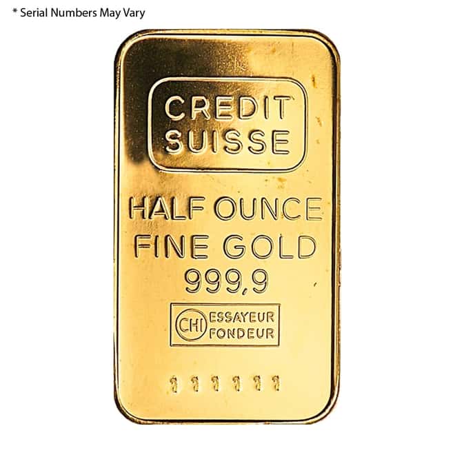 1/2 oz Credit Suisse Gold Bar .9999 Fine