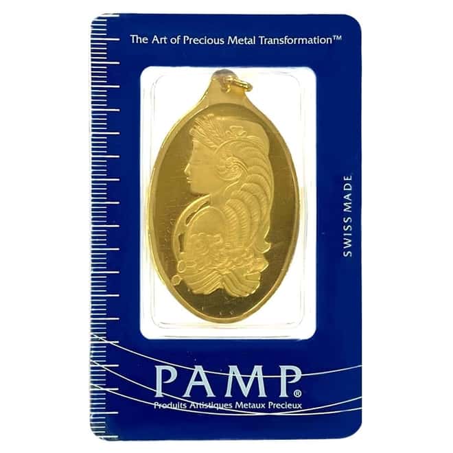 1/2 oz Gold PAMP Suisse Lady Fortuna Oval Pendant .9999 Fine (In Assay)