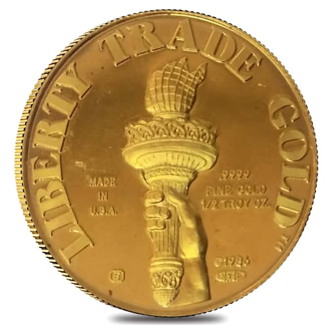 1/2 oz Johnson Matthey MTB Liberty Trade Gold Round .9999 Fine