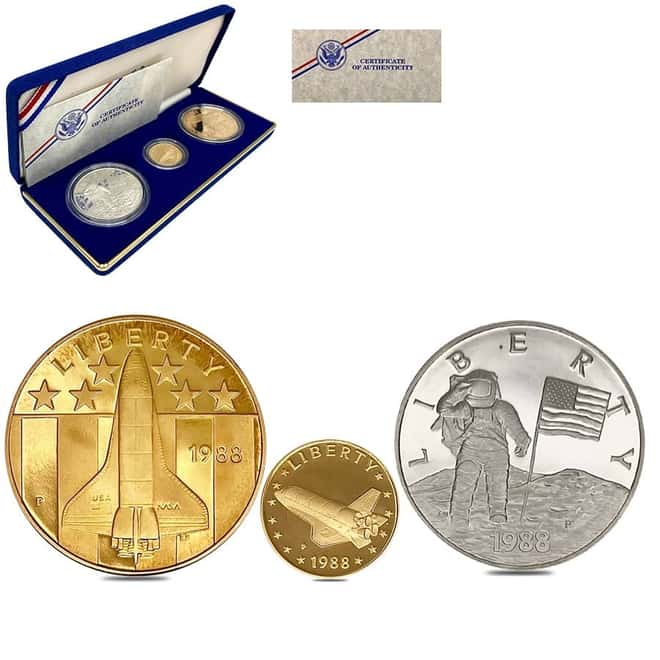 1988 Gold / Silver / Bronze America In Space Commem Proof 3-Medal Set (w/Box & COA)