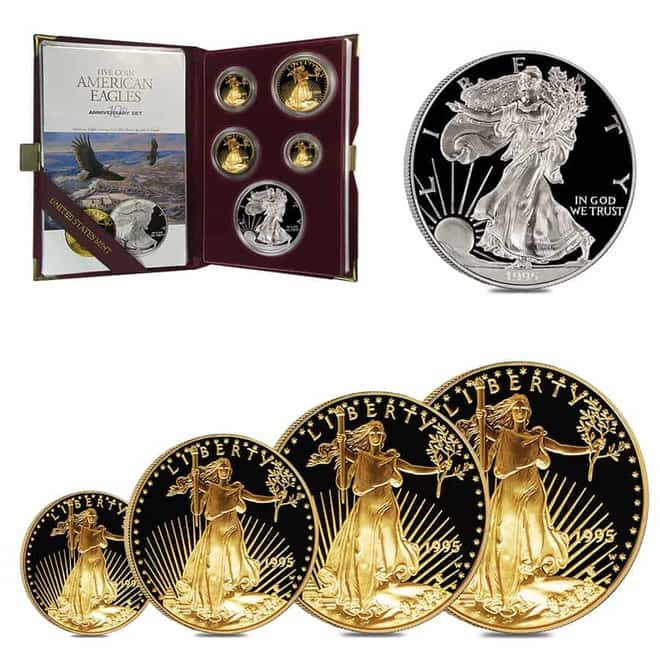 1995 W Proof Gold / Silver American Eagle 10th Ann. 5-Coin Set (w/Box & COA)