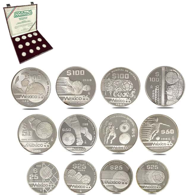 Mexico 1986 World Cup Proof Silver 12-Coin Set .925 Fine (w/Box & COA)
