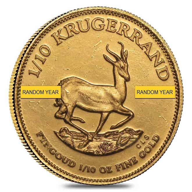 1/10 oz South African Krugerrand Gold Coin (Random Year, Abrasions)