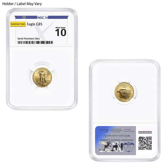 1/10 oz $5 Gold American Eagle NGCX MS 10 (Random Year)