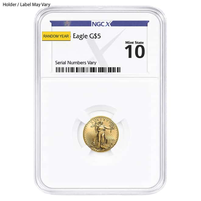 1/10 oz $5 Gold American Eagle NGCX MS 10 (Random Year)
