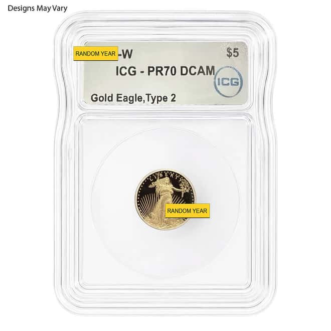 1/10 oz $5 Proof Gold American Eagle ICG PF 70 (Random Year)