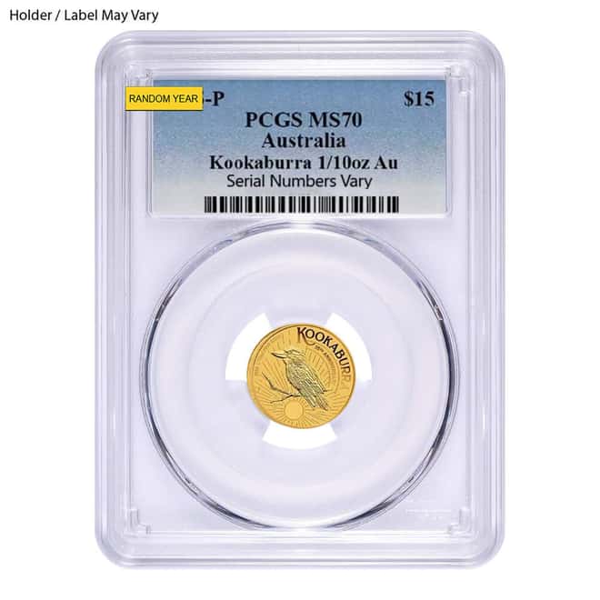 1/10 oz Gold Australian Kookaburra Perth Mint NGC/PCGS MS/PF 70 (Random Year)