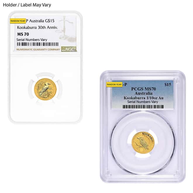 1/10 oz Gold Australian Kookaburra Perth Mint NGC/PCGS MS/PF 70 (Random Year)