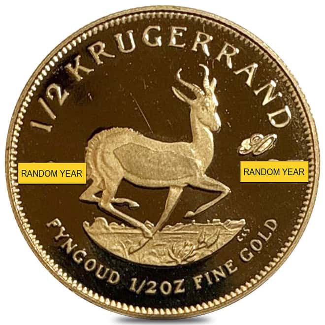 1/2 oz South African Proof Gold Krugerrand Coin Scruffy (Random Year)