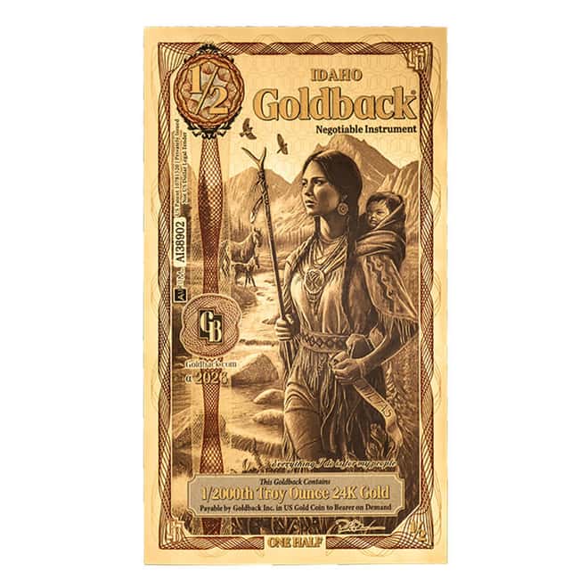 1/2 Idaho Goldback 1/2000 oz 24K Gold Foil Aurum Note