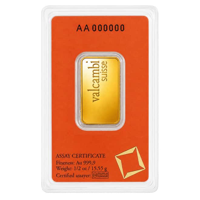 1/2 oz Gold Bar Valcambi Suisse .9999 Fine (in Assay)