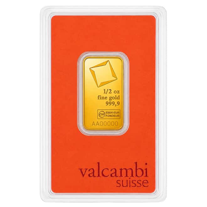 1/2 oz Gold Bar Valcambi Suisse .9999 Fine (in Assay)