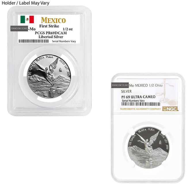 1/2 oz Proof Mexican Silver Libertad Coin NGC/PCGS PF 69 (Random Year)