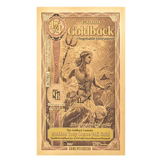 1/4 Florida Goldback 1/4000 oz 24K Gold Foil Aurum Note