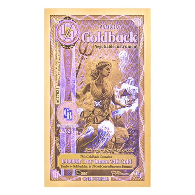1/4 Florida Goldback 1/4000 oz 24K Gold Foil Aurum Note