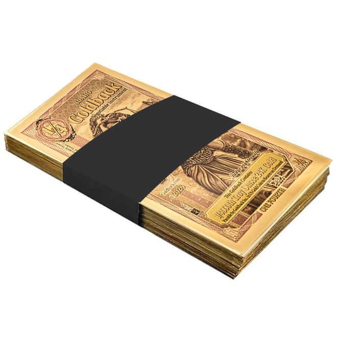 Pack of 100 - 1/4 Idaho Goldback 1/4000 oz 24K Gold Foil Aurum Note