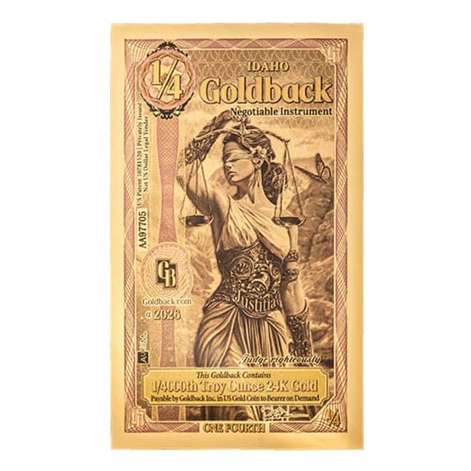 Pack of 100 - 1/4 Idaho Goldback 1/4000 oz 24K Gold Foil Aurum Note