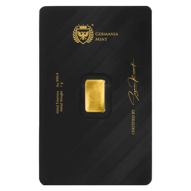 1 Gram Germania Mint Gold Bar .9999 Fine (in Assay)