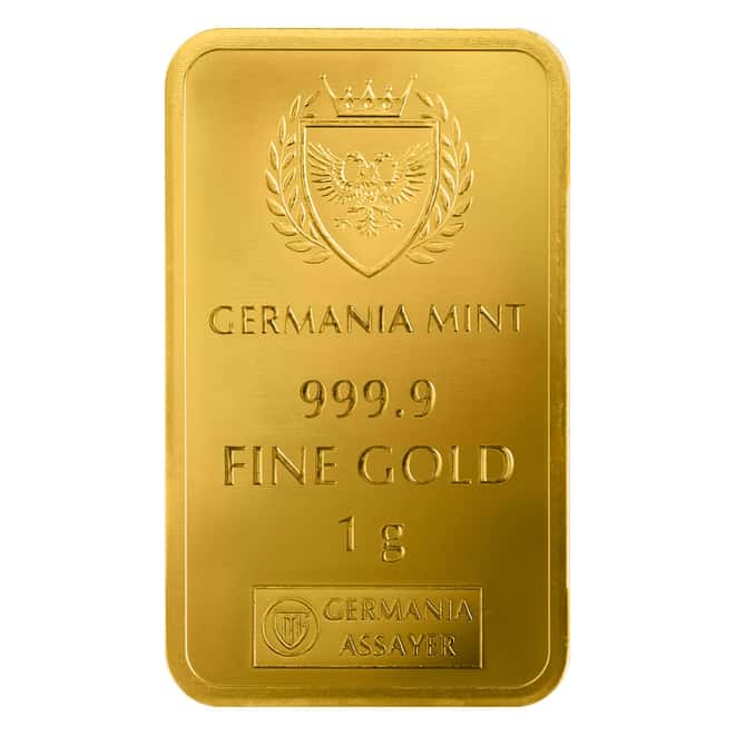 1 Gram Germania Mint Gold Bar .9999 Fine (in Assay)