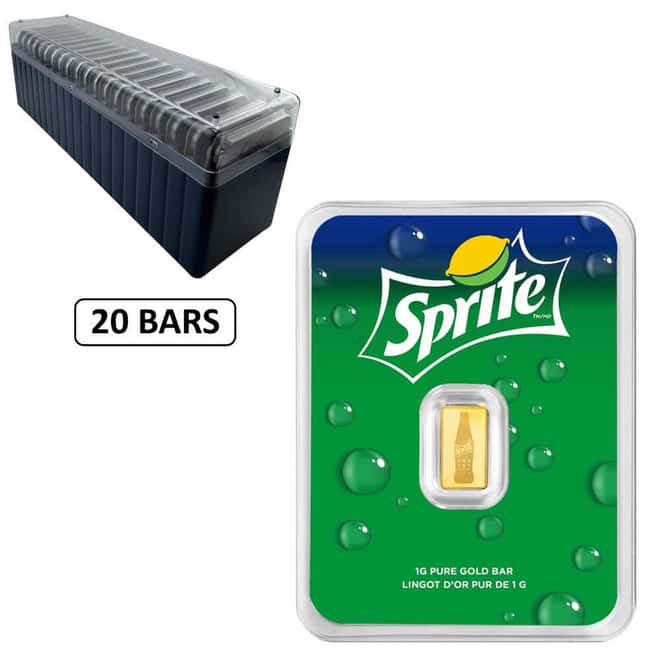 Box of 20 - 1 Gram Sprite® 65th Ann. Gold Bar .9999 (in TEP)