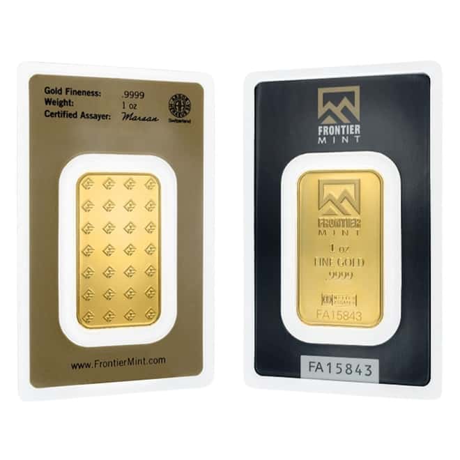 1 oz Frontier Mint Gold Bar .9999 Fine (in Assay)
