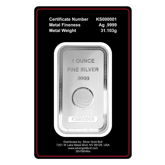 1 oz Costco Kirkland Signature Silver Bar .9999 Fine (in Assay)