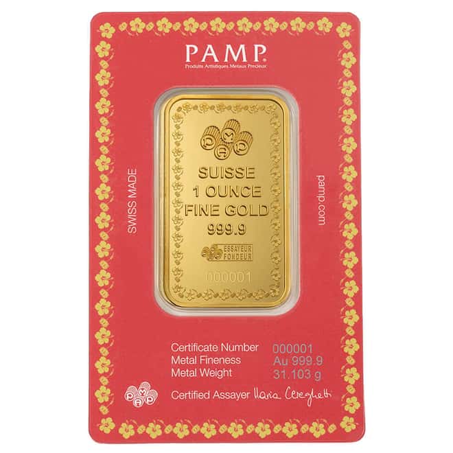 1 oz PAMP Suisse Diwali Lakshmi & Sacred Cow Gold Bar .9999 Fine (in Assay)
