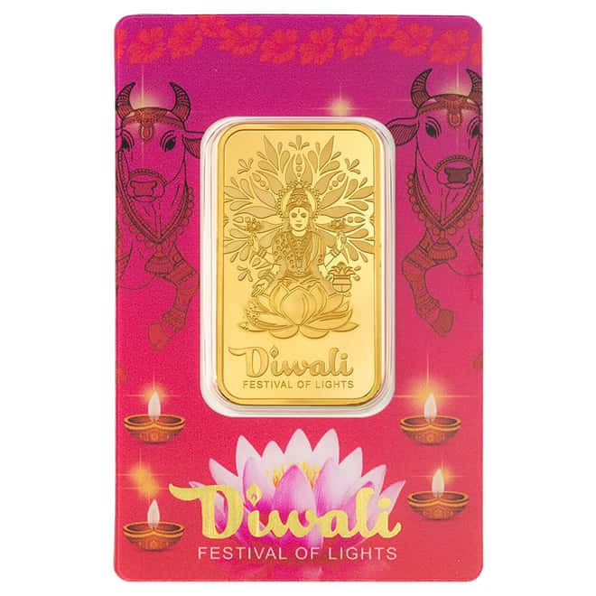1 oz PAMP Suisse Diwali Lakshmi & Sacred Cow Gold Bar .9999 Fine (in Assay)