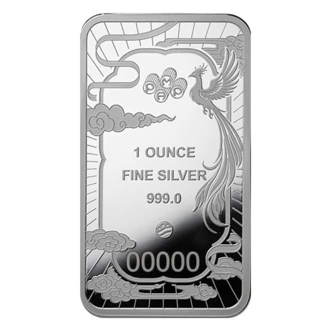 1 oz PAMP Suisse Good Luck Phoenix Silver Bar .9999 Fine (in Assay)