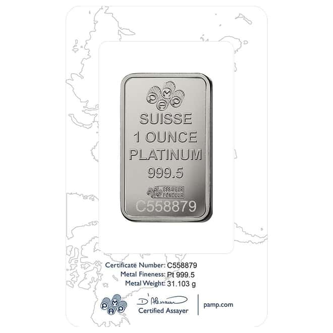 1 oz PAMP Suisse Lady Fortuna Platinum Bar .9995 Fine (in Assay)