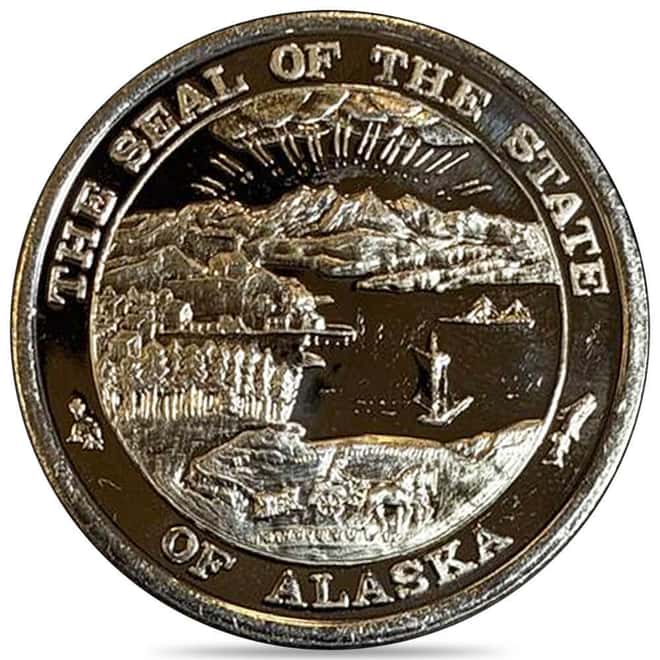1 oz Seal of the State of Alaska Silver Round .999 Fine (Random Design)