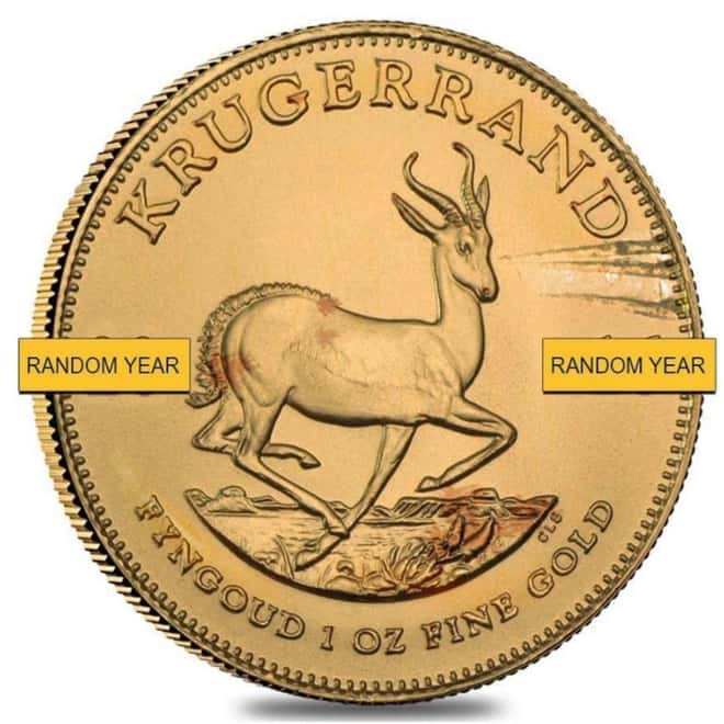 1 oz South African Krugerrand Gold Coin Abrasions (Random Year)