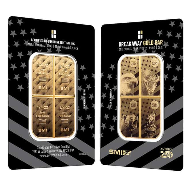 1 oz Sunshine Mint Breakaway Gold Bar .9999 Fine (in Assay)