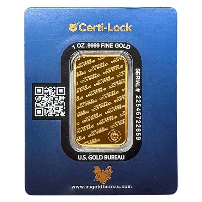 1 oz United States Gold Bureau Gold Bar .9999 Fine (in Assay)