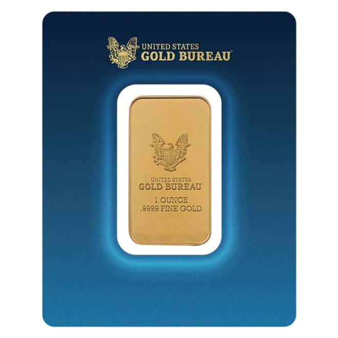 1 oz United States Gold Bureau Gold Bar .9999 Fine (in Assay)
