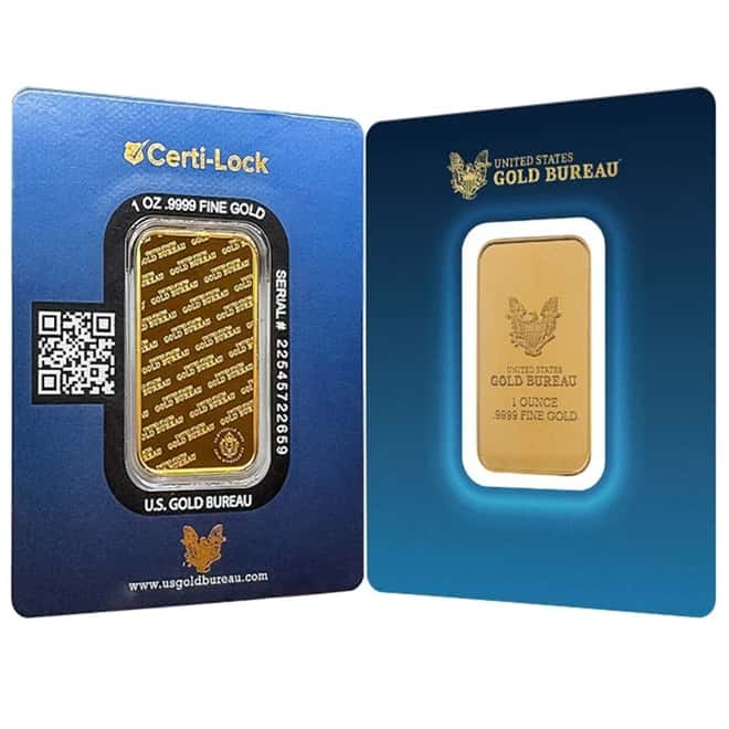 1 oz United States Gold Bureau Gold Bar .9999 Fine (in Assay)