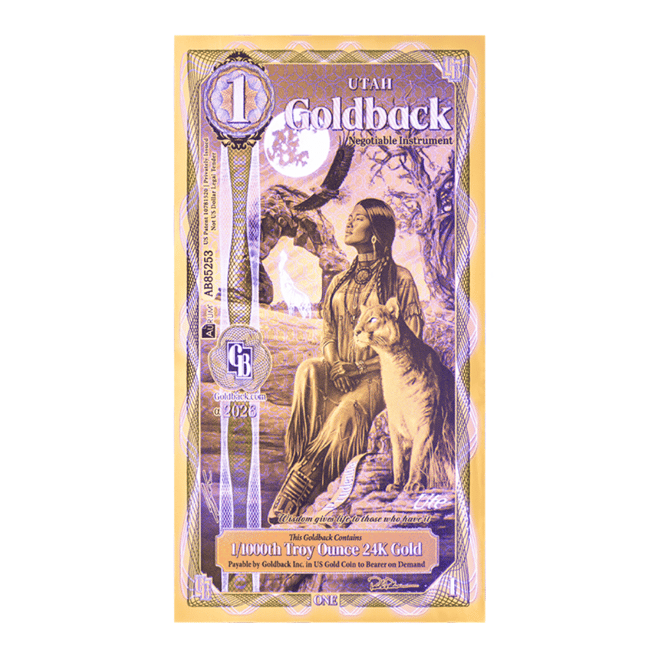 Pack of 100 - 1 Utah Goldback 1/1000 oz 24K Gold Foil Aurum Note (New Design)