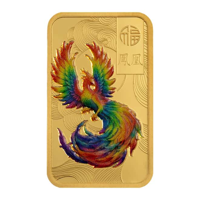 10 Gram PAMP Suisse Good Luck Phoenix Colorized Gold Bar .9999 Fine (in Assay)