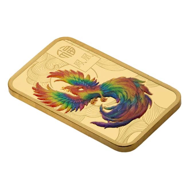 10 Gram PAMP Suisse Good Luck Phoenix Colorized Gold Bar .9999 Fine (in Assay)