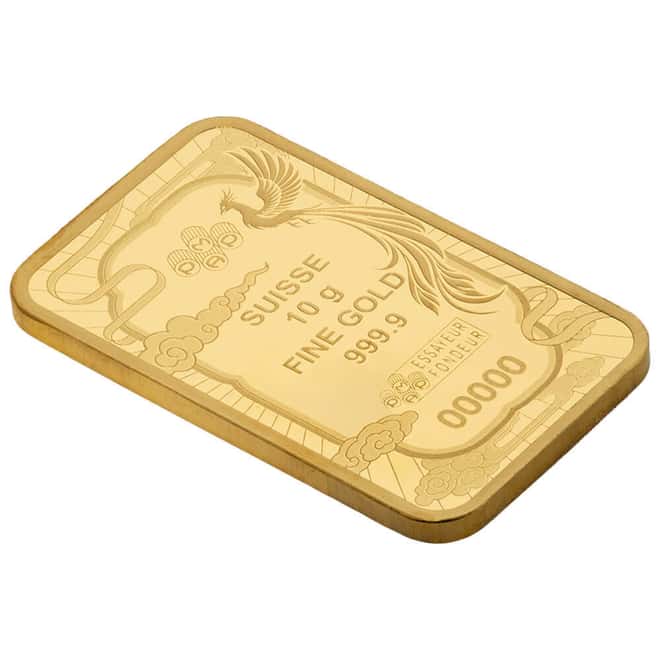 10 Gram PAMP Suisse Good Luck Phoenix Colorized Gold Bar .9999 Fine (in Assay)