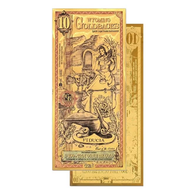 10 Wyoming Goldback 1/100 oz 24K Gold Foil Aurum Note