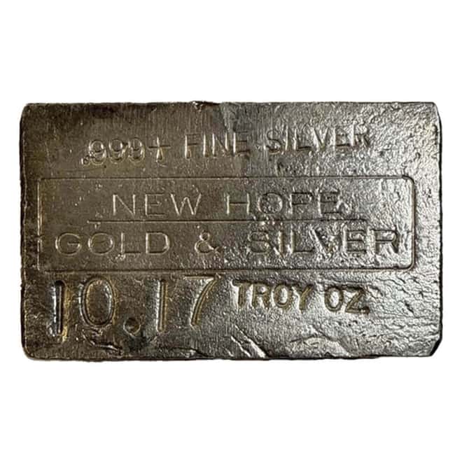 10.17 oz New Hope Gold & Silver Vintage Silver Bar .999+ Fine