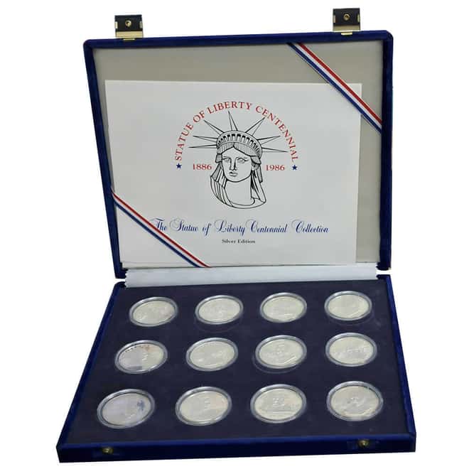 10.1 oz JM Statue Of Liberty Centennial Silver Coin/Medal Set (w/Box & COA)