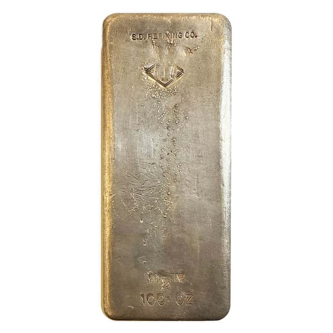 100 oz S.D. Refining Co. Silver Bar .999 Fine