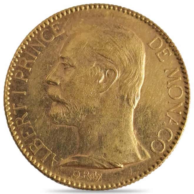 100 Francs Monaco Albert I Gold Coin Ex-Jewelry (1882-1904, Random Year)