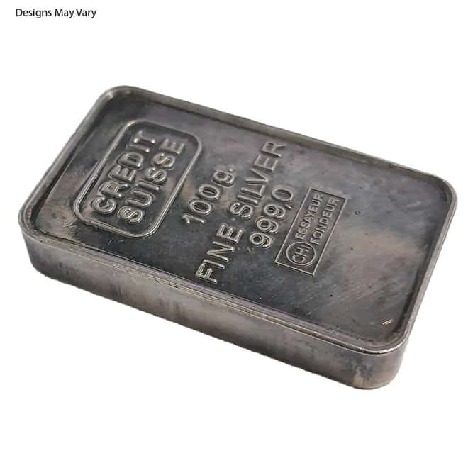 100 Gram Credit Suisse Silver Vintage Bar .999 Fine